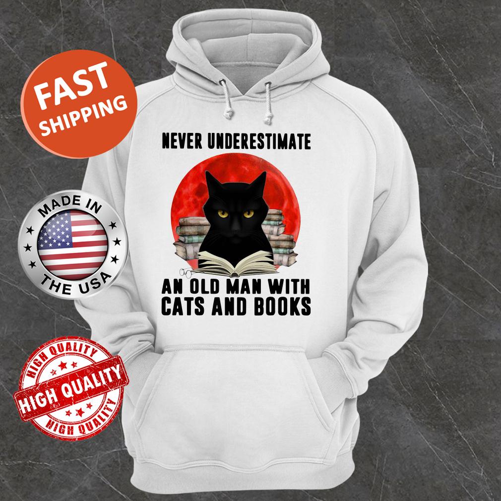 Never Underestimate An Old Man With Cats And Books Moon Hoodie