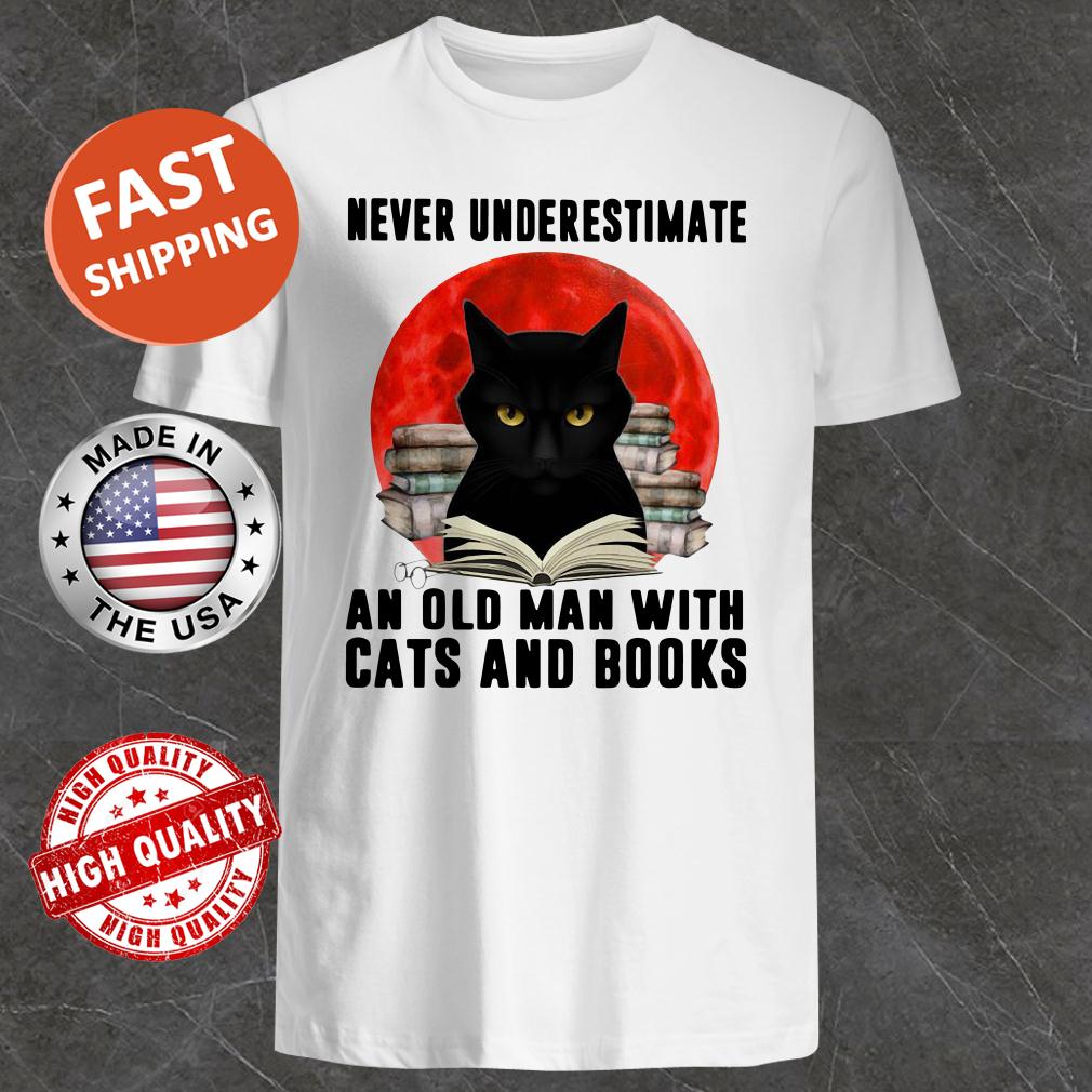 Never Underestimate An Old Man With Cats And Books Moon Shirt
