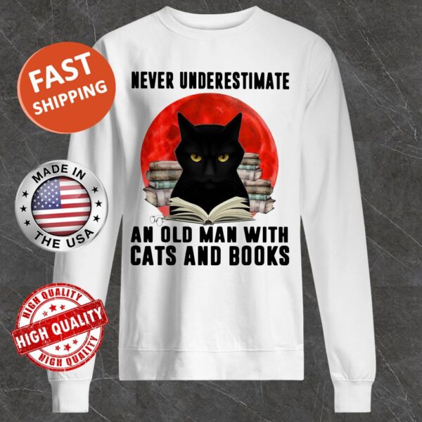 Never Underestimate An Old Man With Cats And Books Moon Sweater
