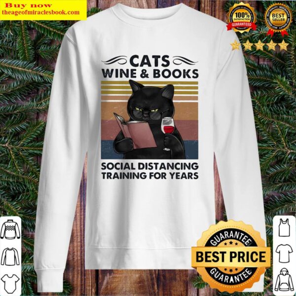 CATS WINE AND BOOKS SOCIAL DISTANCING TRAINING FOR YEARS VINTAGE RETRO Sweater
