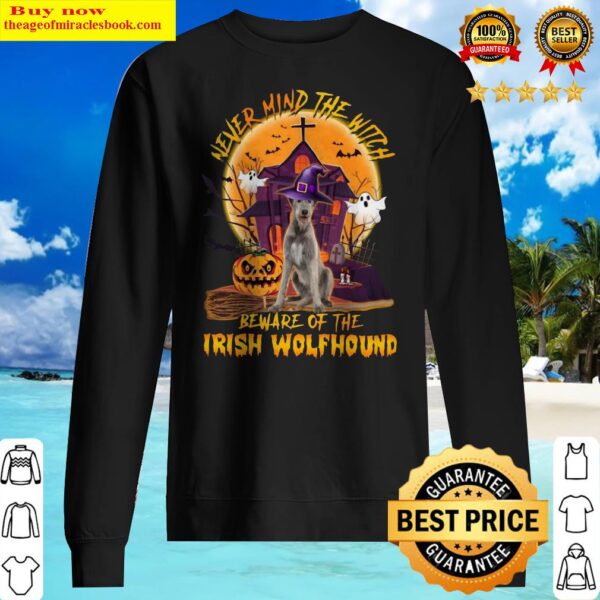 Never Mind The Witch Beware Of The Irish Wolfhound Halloween Moon Sweater