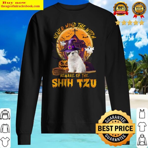 Never Mind The Witch Beware Of The Shih Tzu Halloween Moon Sweater