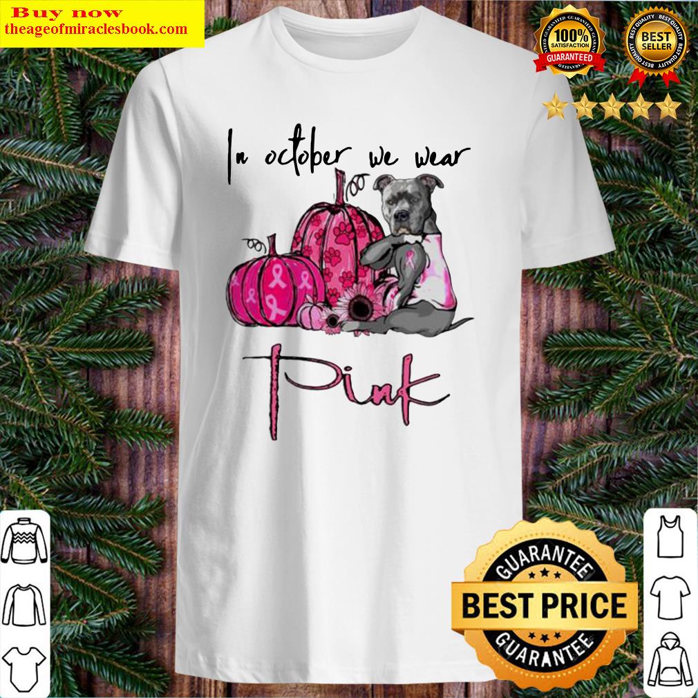 Pitbull tattoo in october we wear pink breast cancer halloween shirt