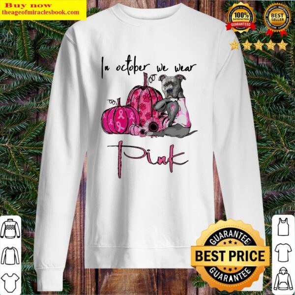 Pitbull tattoo in october we wear pink breast cancer halloween Sweater