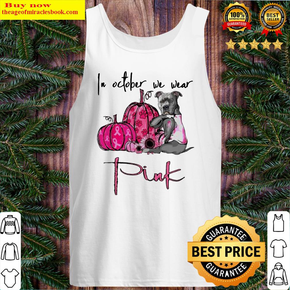 Pitbull tattoo in october we wear pink breast cancer halloween Tank Top