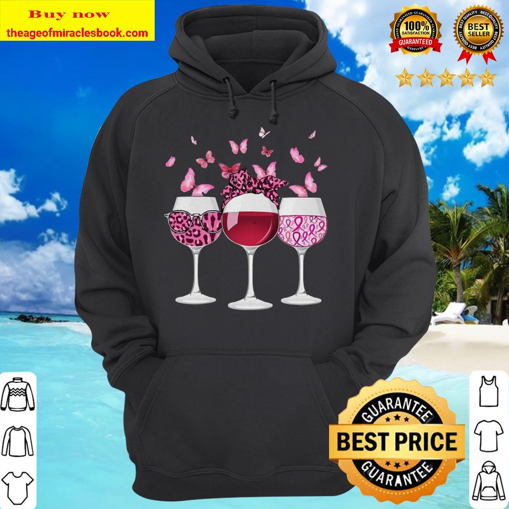 Wine Glasses Butterflies Breast cancer hoodie
