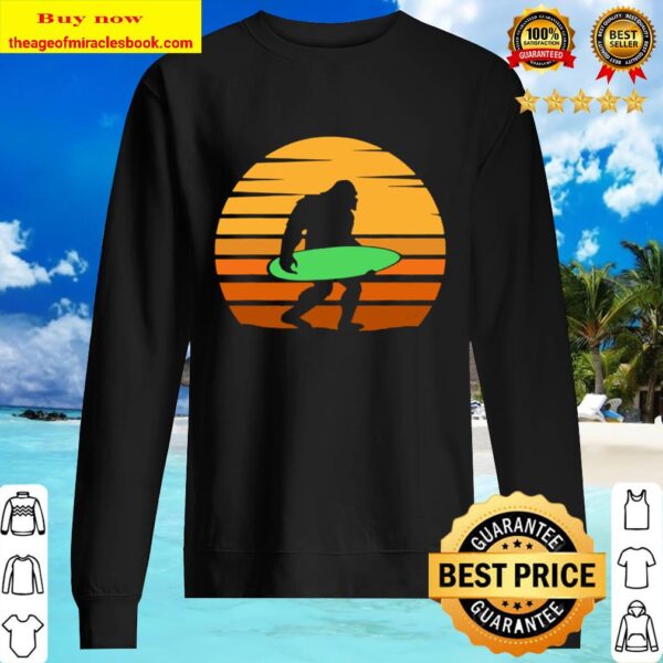 Bigfoot Sasquatch Surfing Surfboard Surfer Retro Sweater