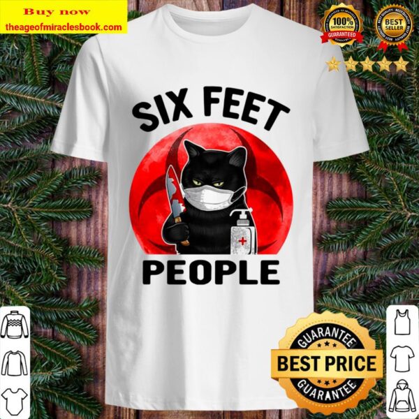 Black Cat Face Mask Knife Blood Six Feet People Moon Shirt
