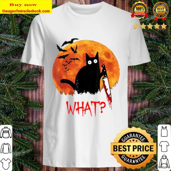 Cat What Funny Black Cat Murderous Cat With Knife Shirt
