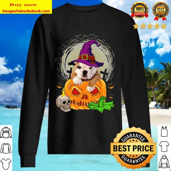 Cute English Bulldog Witch Pumpkin Halloween Dog Lover Sweater