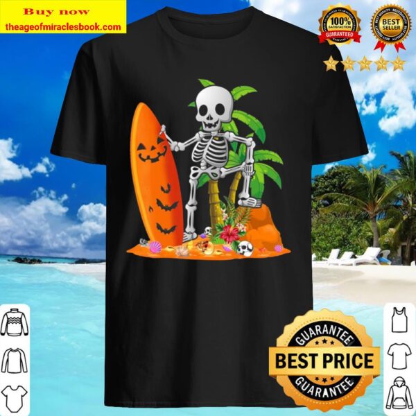 Funny Skeleton Surfing Surfboard Hawaiian Halloween Shirt