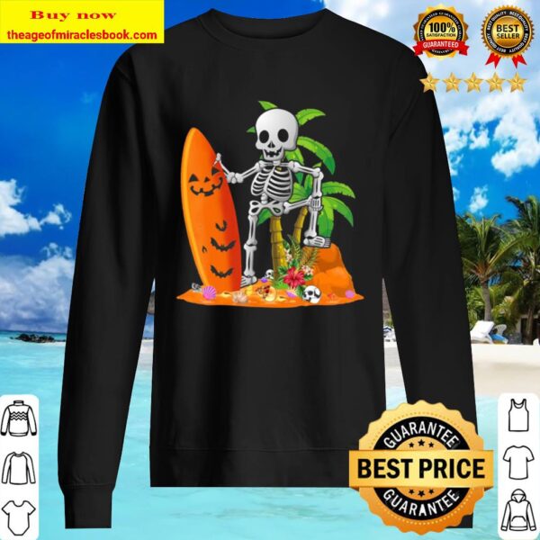 Funny Skeleton Surfing Surfboard Hawaiian Halloween Sweater