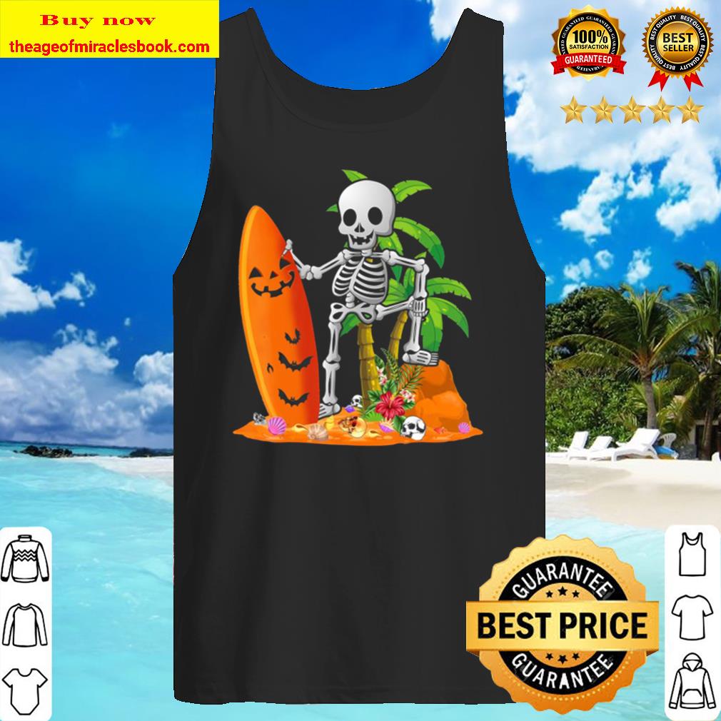 Funny Skeleton Surfing Surfboard Hawaiian Halloween Tank Top