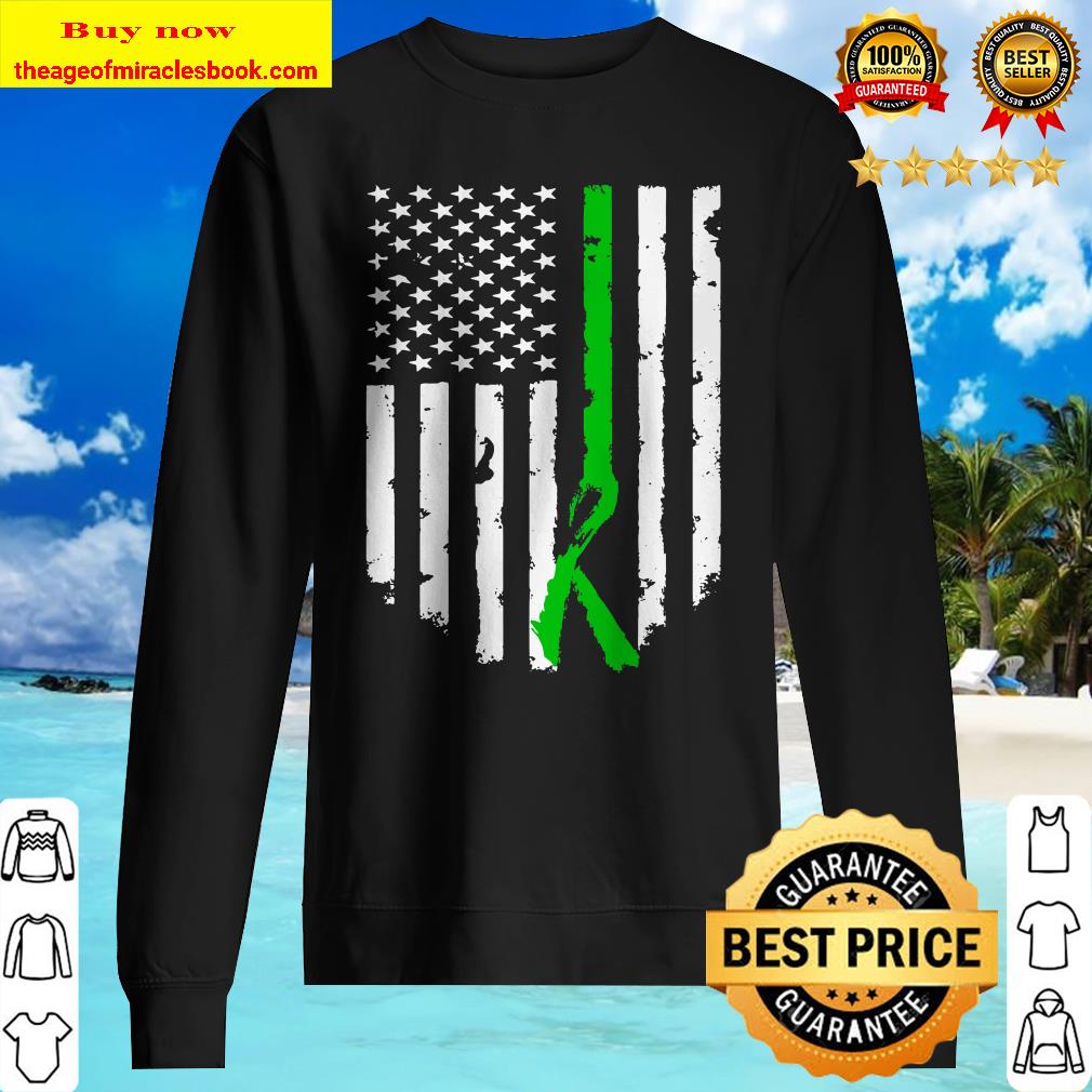 Gastroparesis Awareness T-Shirt American Flag Green Ribbon Sweater