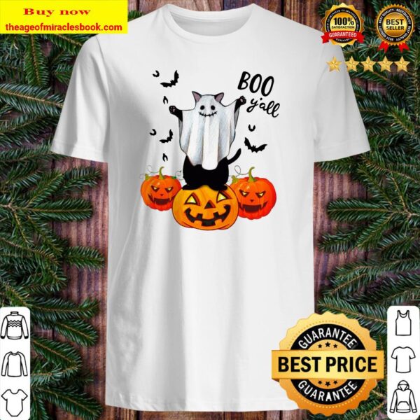 Ghost Black Cat Boo Y’all Pumpkin Halloween Shirt
