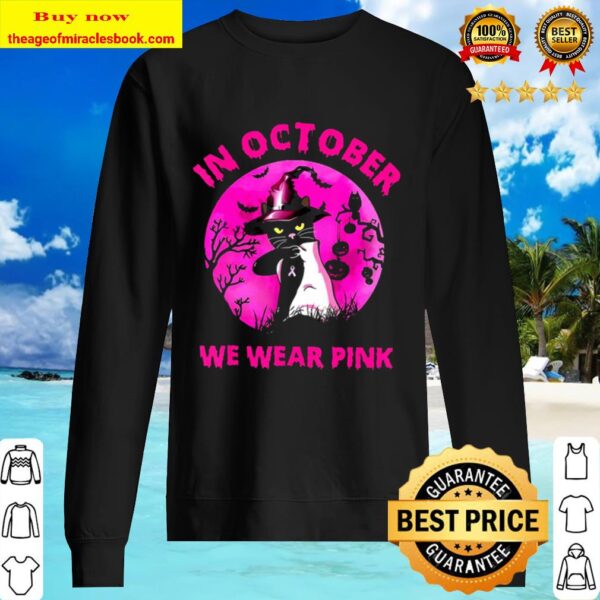 In October We Wear Pink Breast Cancer Awareness Cat Lover Sweater