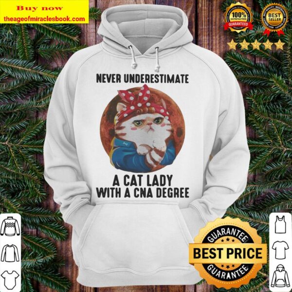 Never Underestimate A Cat Lady With A Cna Degree Moon Hoodie