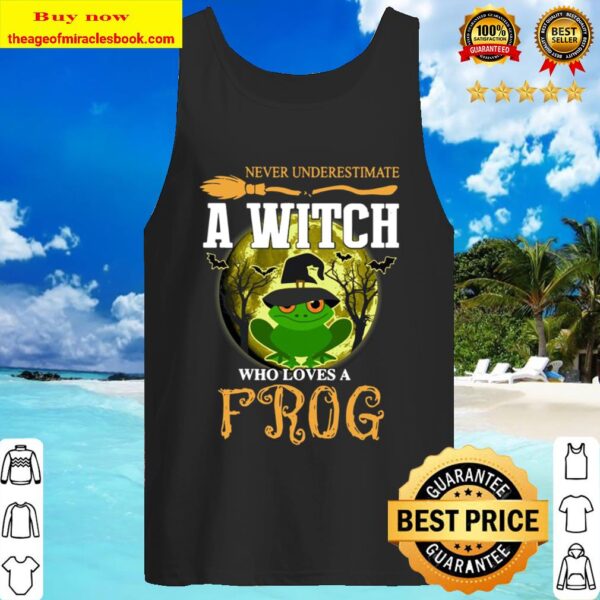 Never underestimate a Witch who loves Frog and Moon Halloween Tank Top