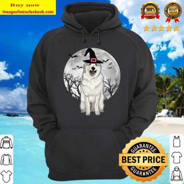 Scary Great Pyrenee Dog Witch Hat Halloween Hoodie