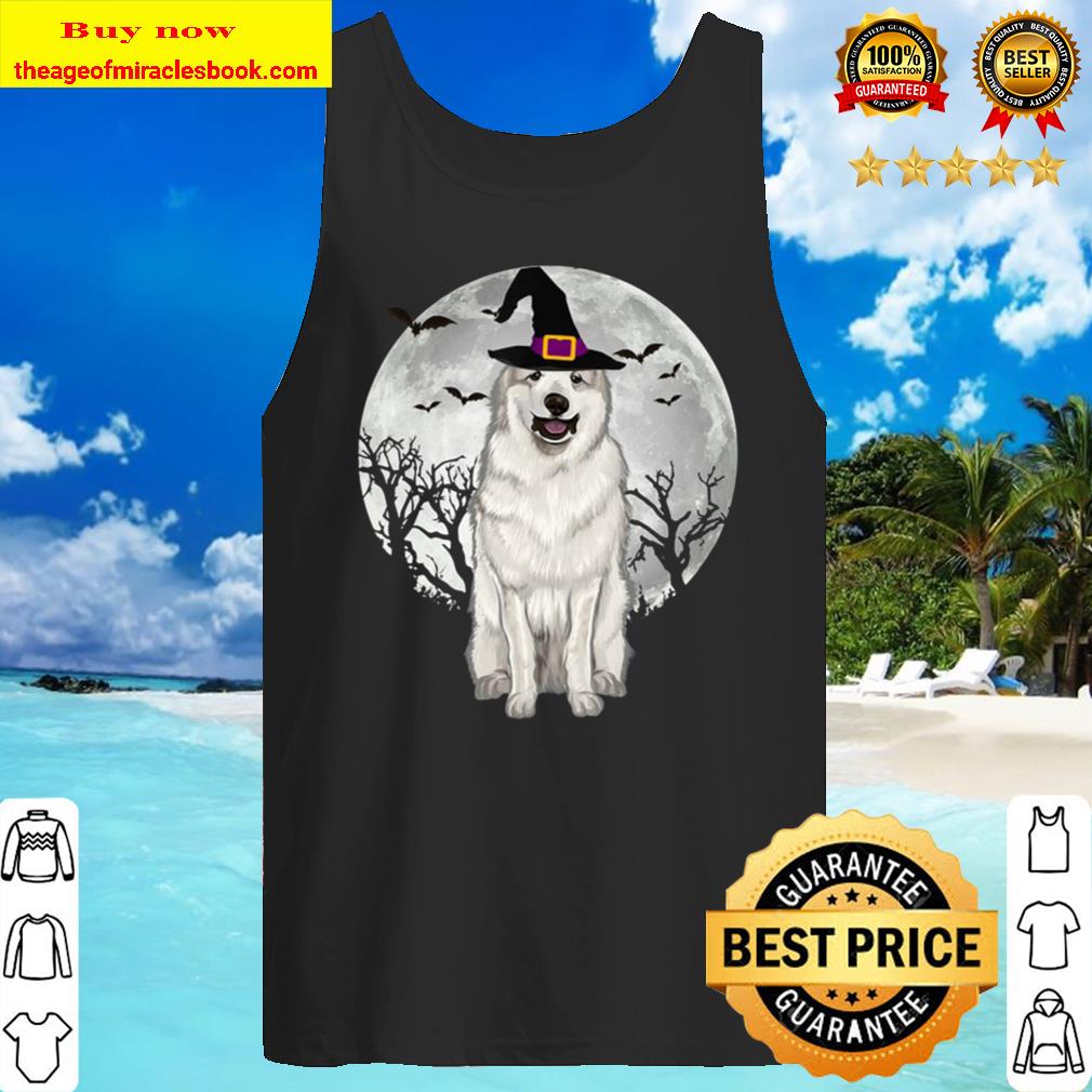 Scary Great Pyrenee Dog Witch Hat Halloween Tank Top
