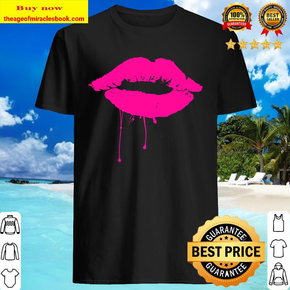 Sexy Pink Hot Lips Neon 80S Lipstick Kiss Party Tee shirt