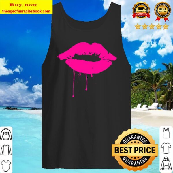 Sexy Pink Hot Lips Neon 80S Lipstick Kiss Party Tee Tank Top