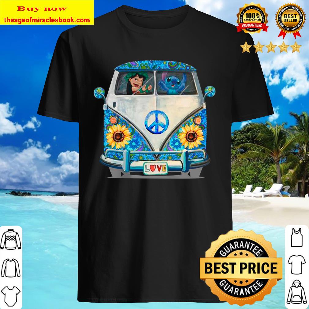 Stitch And Lilo Hippie Peace Car Sunflower Shirt