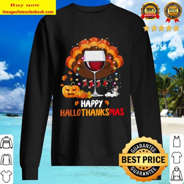 Wine Happy Hallothanksmas Halloween Sweater