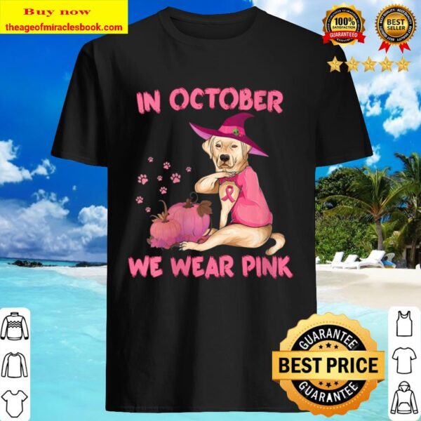 Womens In October We Wear Pink Labrador Retriever Dog Breast Cancer V- Shirt