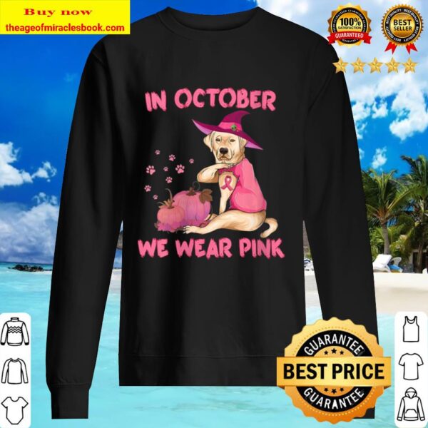 Womens In October We Wear Pink Labrador Retriever Dog Breast Cancer V- Sweater