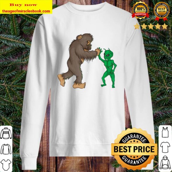 Bigfoot Alien High Five Ufo Sasquatch Funny Gift Sweater