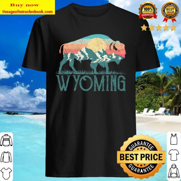 Bison Buffalo Retro Wyoming WY Mountains Retro Long Sleeve Shirt