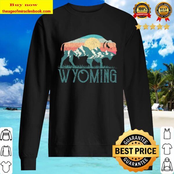Bison Buffalo Retro Wyoming WY Mountains Retro Long Sleeve Sweater