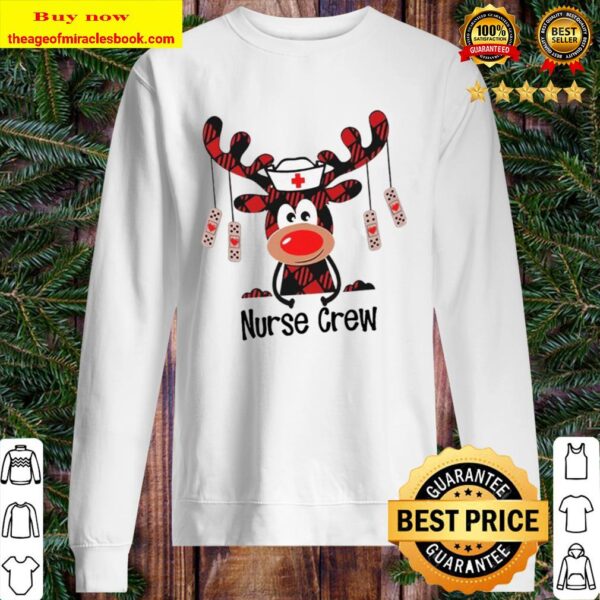 Buffalo Plaid Moose Nurse Crew Sweater