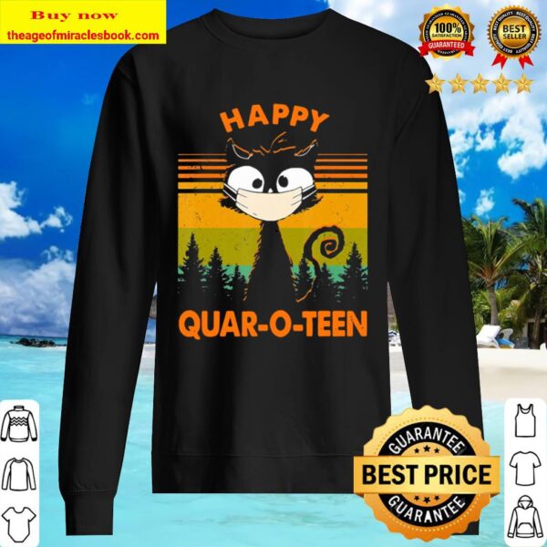 Cancel 2020 Halloween Quarantine Happy Quar-O-Teen Cat Mask Sweater