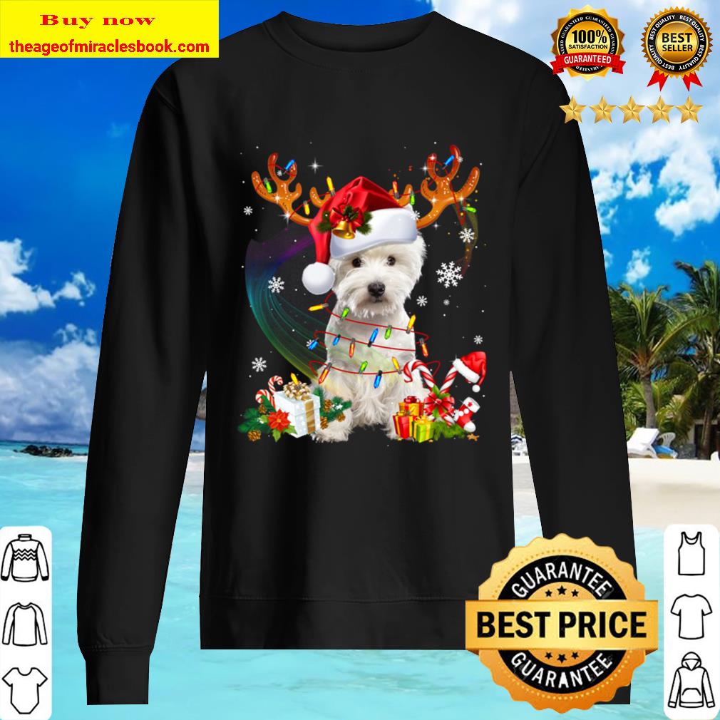 Funny Westie Christmas Tree Reindeer Christmas Lights Pajama Sweater