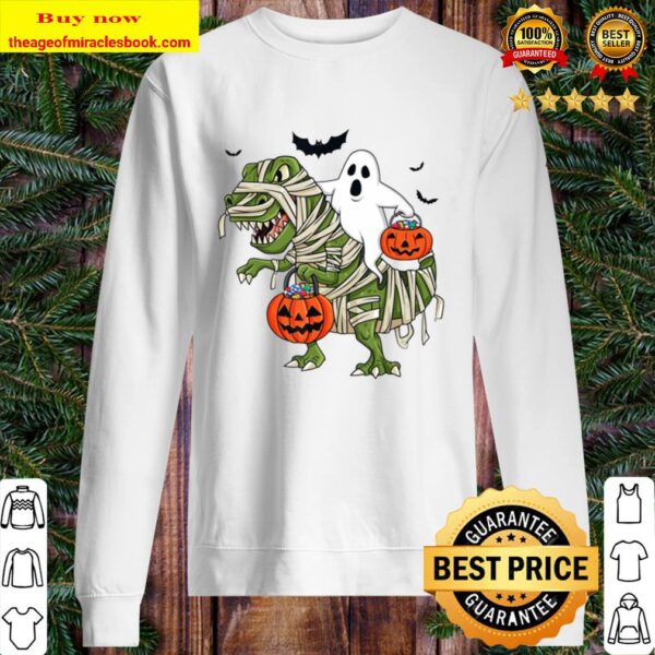 Halloween Ghost Riding T Rex Funny Boys Girls Kids Gift Sweater