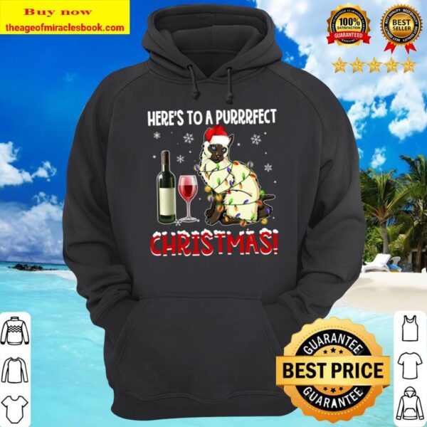 Here’s To A Purrrfect Christmas Funny Siamese Cat Wine Xmas Hoodie