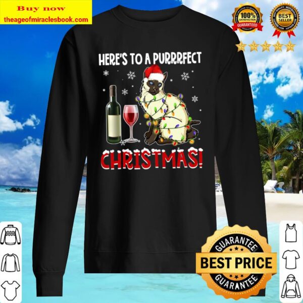 Here’s To A Purrrfect Christmas Funny Siamese Cat Wine Xmas Sweater
