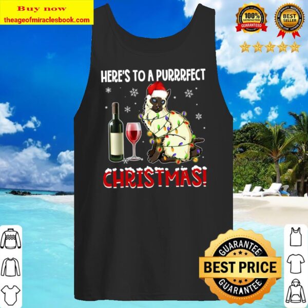 Here’s To A Purrrfect Christmas Funny Siamese Cat Wine Xmas Tank Top