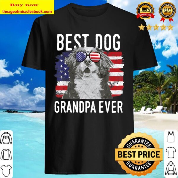 Mens American Flag Best Dog Grandpa Ever Bernese Mountain Dog Shirt