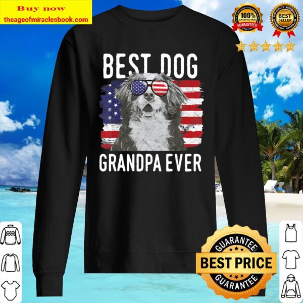 Mens American Flag Best Dog Grandpa Ever Bernese Mountain Dog Sweater