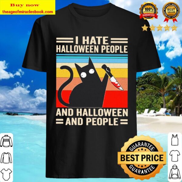 Michael Myers Black Cat I hate Halloween people and Halloween people v Shirt