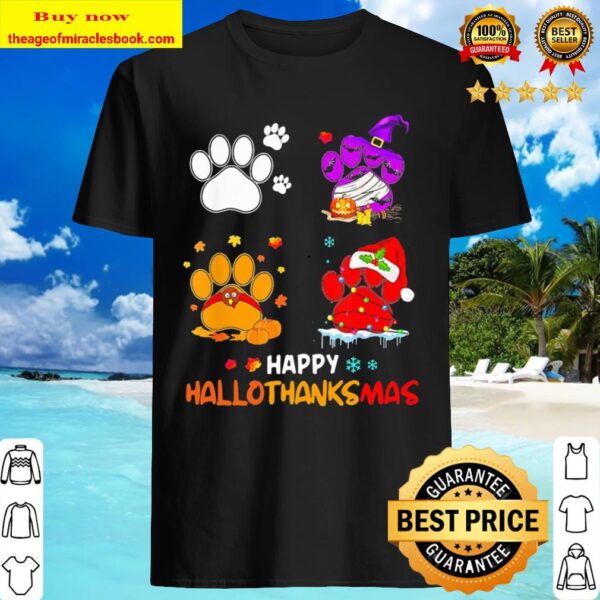 Paw Dogs And Pumpkin Turkey Happy Hallothanksmas Shirt