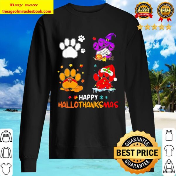 Paw Dogs And Pumpkin Turkey Happy Hallothanksmas Sweater