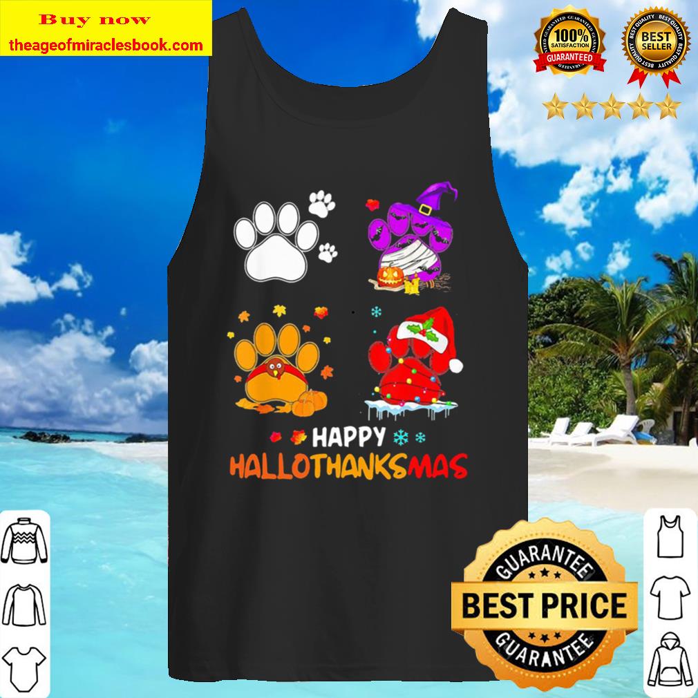Paw Dogs And Pumpkin Turkey Happy Hallothanksmas Tank Top