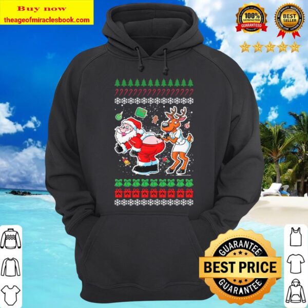 Santa and Reindeer Ugly Merry Christmas Hoodie