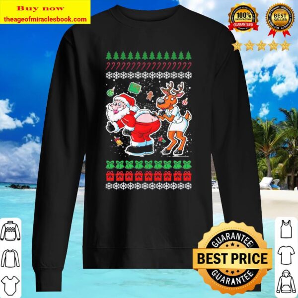Santa and Reindeer Ugly Merry Christmas Sweater