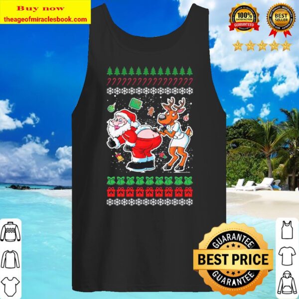 Santa and Reindeer Ugly Merry Christmas Tank Top
