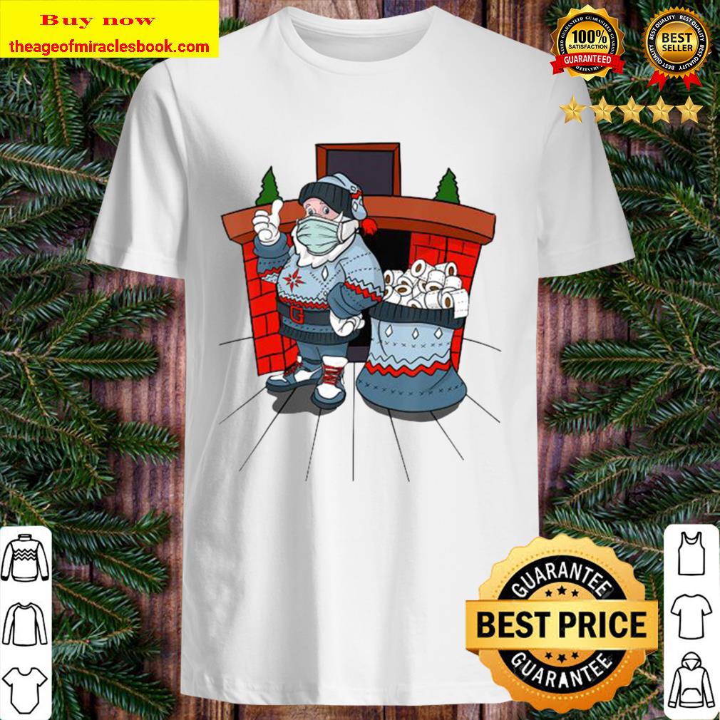 Santa with ugly sweater mask and a bag full of toilet paper vintageShirt